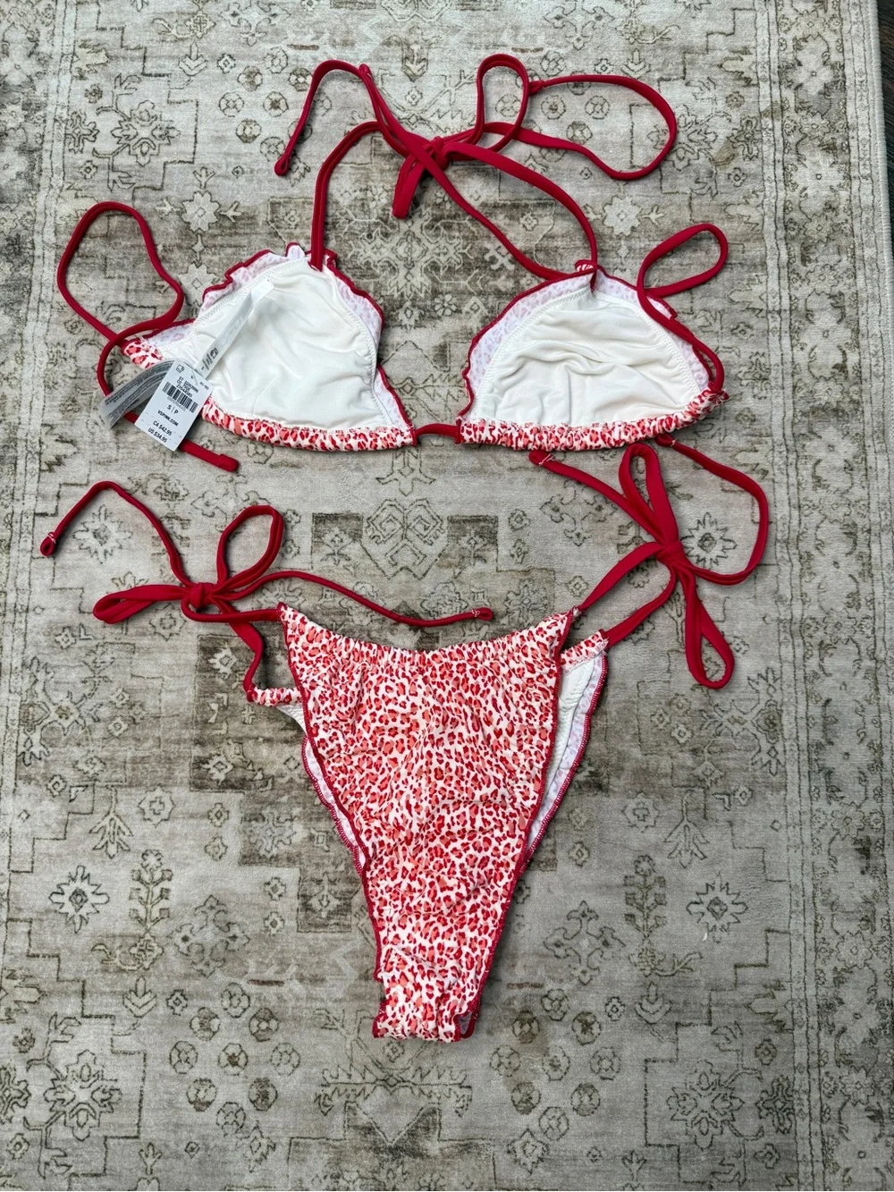 Frankies Bikinis Reign Triangle Bikini Set features a bold red leopard print